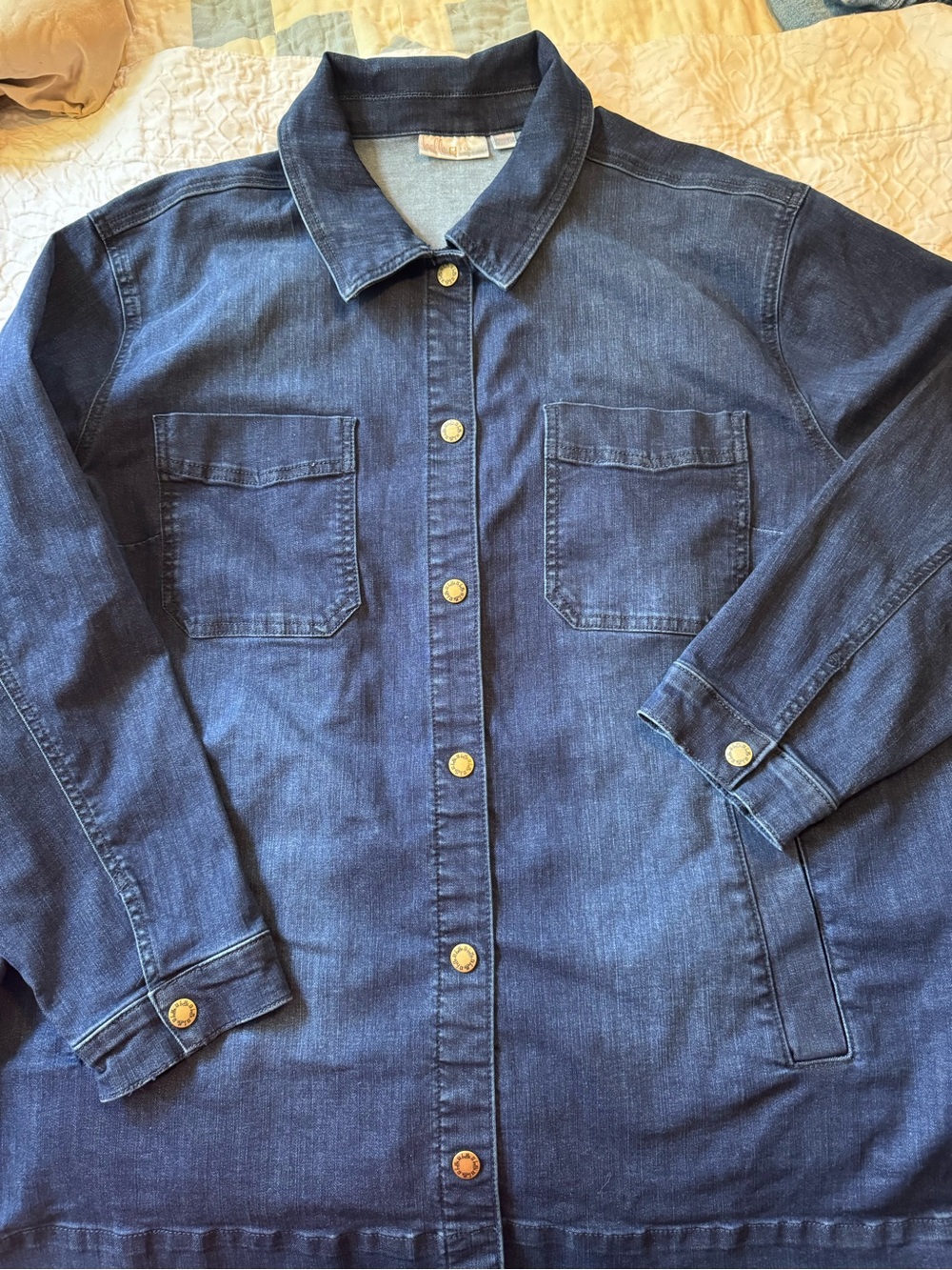 Belle by Kim Gravel Denim Shacket Jacket Women’s XL Dark Wash Snap Front Long Sl